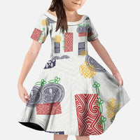 Vintage Lapita Family Matching Long Sleeve Bodycon Dress and Hawaiian Shirt Iconic Double Face Pattern