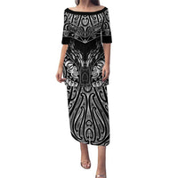Custom New Zealand Fishing Family Matching Puletasi and Hawaiian Shirt Aotearoa Maori Koru LT05 Mom's Dress Black - Polynesian Pride