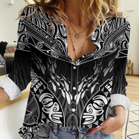 Custom New Zealand Fishing Women Casual Shirt Aotearoa Maori Koru LT05 Female Black - Polynesian Pride