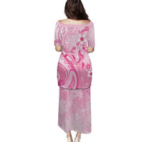 Personalised Memorial Pink Breast Cancer Awareness Puletasi Plumeria Floral Tribal Pattern - Polynesian Pride