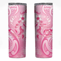 Personalised Memorial Pink Breast Cancer Awareness Skinny Tumbler Plumeria Floral Tribal Pattern LT05 Pink - Polynesian Pride