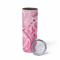 Personalised Memorial Pink Breast Cancer Awareness Skinny Tumbler Plumeria Floral Tribal Pattern LT05 - Polynesian Pride