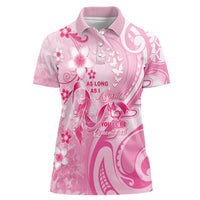 Personalised Memorial Pink Breast Cancer Awareness Women Polo Shirt Plumeria Floral Tribal Pattern LT05 Female Pink - Polynesian Pride