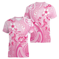 Personalised Memorial Pink Breast Cancer Awareness Women V-Neck T-Shirt Plumeria Floral Tribal Pattern LT05 - Polynesian Pride