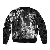 Hawaii Ukulele Sleeve Zip Bomber Jacket Polynesian Pattern Mix Hibiscus Black Version LT05