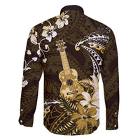 Hawaii Ukulele Family Matching Tank Maxi Dress and Hawaiian Shirt Polynesian Pattern Mix Hibiscus Gold Version LT05