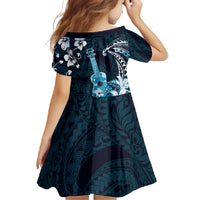 Hawaii Ukulele Family Matching Mermaid Dress and Hawaiian Shirt Polynesian Pattern Mix Hibiscus Blue Version LT05