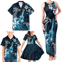 Hawaii Ukulele Family Matching Tank Maxi Dress and Hawaiian Shirt Polynesian Pattern Mix Hibiscus Blue Version LT05 - Polynesian Pride