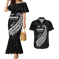 Custom New Zealand Marathon Couples Matching Mermaid Dress and Hawaiian Shirt Maori Style LT05 Black - Polynesian Pride