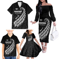 Custom New Zealand Marathon Family Matching Off The Shoulder Long Sleeve Dress and Hawaiian Shirt Maori Style LT05 - Polynesian Pride
