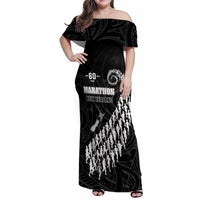 Custom New Zealand Marathon Family Matching Off Shoulder Maxi Dress and Hawaiian Shirt Maori Style LT05 Mom's Dress Black - Polynesian Pride