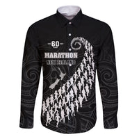 Custom New Zealand Marathon Family Matching Off Shoulder Short Dress and Hawaiian Shirt Maori Style LT05 Dad's Shirt - Long Sleeve Black - Polynesian Pride