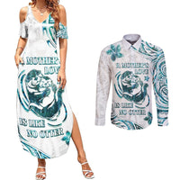 New Zealand Aotearoa Hari Ra Mama Couples Matching Summer Maxi Dress and Long Sleeve Button Shirt A Mother's Love Is Like No Otter LT05 White - Polynesian Pride