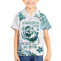 New Zealand Aotearoa Hari Ra Mama Family Matching Off The Shoulder Long Sleeve Dress and Hawaiian Shirt A Mother's Love Is Like No Otter LT05 Son's Shirt White - Polynesian Pride