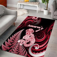 New Zealand Maori Taniwha Area Rug Silver Fern Red Version