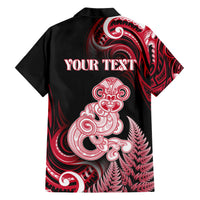 Personalised New Zealand Maori Taniwha Family Matching Short Sleeve Bodycon Dress and Hawaiian Shirt Silver Fern Red Version LT05 - Polynesian Pride