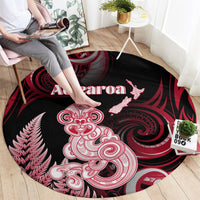 New Zealand Maori Taniwha Round Carpet Silver Fern Red Version LT05 - Polynesian Pride