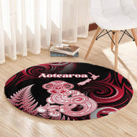 New Zealand Maori Taniwha Round Carpet Silver Fern Red Version LT05 - Polynesian Pride