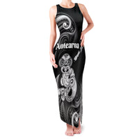 Personalised New Zealand Maori Taniwha Family Matching Tank Maxi Dress and Hawaiian Shirt Silver Fern Black Version LT05 Mom's Dress Black - Polynesian Pride