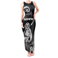Personalised New Zealand Maori Taniwha Tank Maxi Dress Silver Fern Black Version LT05 Women Black - Polynesian Pride