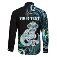 Personalised New Zealand Maori Taniwha Family Matching Long Sleeve Bodycon Dress and Hawaiian Shirt Silver Fern Paua Shell Version LT05 - Polynesian Pride