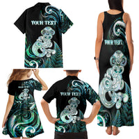 Personalised New Zealand Maori Taniwha Family Matching Tank Maxi Dress and Hawaiian Shirt Silver Fern Paua Shell Version LT05 - Polynesian Pride