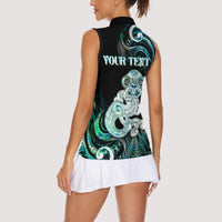 Personalised New Zealand Maori Taniwha Women Sleeveless Polo Shirt Silver Fern Paua Shell Version LT05 - Polynesian Pride