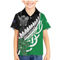 New Zealand And Ireland Rugby Custom Family Matching Mermaid Dress and Hawaiian Shirt Silver Fern With Celtic Cross LT05 Son's Shirt Green - Polynesian Pride