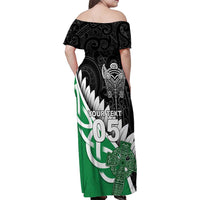 New Zealand And Ireland Rugby Custom Family Matching Off Shoulder Maxi Dress and Hawaiian Shirt Silver Fern With Celtic Cross LT05 - Polynesian Pride