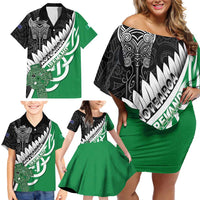 New Zealand And Ireland Rugby Custom Family Matching Off Shoulder Short Dress and Hawaiian Shirt Silver Fern With Celtic Cross LT05 - Polynesian Pride