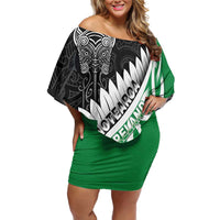 New Zealand And Ireland Rugby Custom Family Matching Off Shoulder Short Dress and Hawaiian Shirt Silver Fern With Celtic Cross LT05 Mom's Dress Green - Polynesian Pride