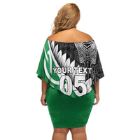 New Zealand And Ireland Rugby Custom Family Matching Off Shoulder Short Dress and Hawaiian Shirt Silver Fern With Celtic Cross LT05 - Polynesian Pride