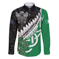 New Zealand And Ireland Rugby Custom Family Matching Short Sleeve Bodycon Dress and Hawaiian Shirt Silver Fern With Celtic Cross LT05 Dad's Shirt - Long Sleeve Green - Polynesian Pride