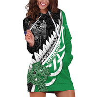 New Zealand And Ireland Rugby Custom Hoodie Dress Silver Fern With Celtic Cross LT05 Green - Polynesian Pride