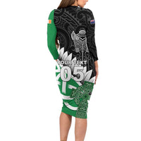 New Zealand And Ireland Rugby Custom Long Sleeve Bodycon Dress Silver Fern With Celtic Cross LT05 - Polynesian Pride