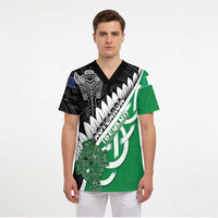 New Zealand And Ireland Rugby Custom Scrub Top Silver Fern With Celtic Cross - Polynesian Pride