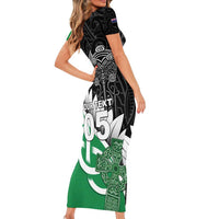 New Zealand And Ireland Rugby Custom Short Sleeve Bodycon Dress Silver Fern With Celtic Cross LT05 - Polynesian Pride