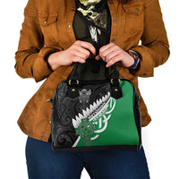 New Zealand And Ireland Rugby Shoulder Handbag Silver Fern With Celtic Cross
