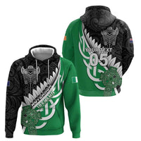 New Zealand And Ireland Rugby Custom Zip Hoodie Silver Fern With Celtic Cross