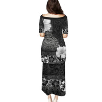 Hawaii Hibiscus With Black Polynesian Pattern Family Matching Puletasi and Hawaiian Shirt LT05 - Polynesian Pride