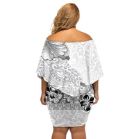 Hawaii Hibiscus With White Polynesian Pattern Off Shoulder Short Dress LT05 - Polynesian Pride