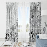 Hawaii Hibiscus With White Polynesian Pattern Window Curtain