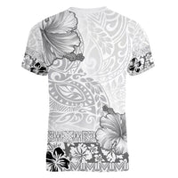 Hawaii Hibiscus With White Polynesian Pattern Women V-Neck T-Shirt