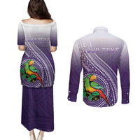 Personalized Manua High School Couples Matching Puletasi and Long Sleeve Button Shirt Polynesian Tribal Pattern