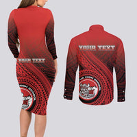 Personalized Fagaitua High School Couples Matching Long Sleeve Bodycon Dress and Long Sleeve Button Shirt Polynesian Tribal Pattern