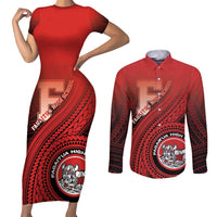 Personalized Fagaitua High School Couples Matching Short Sleeve Bodycon Dress and Long Sleeve Button Shirt Polynesian Tribal Pattern