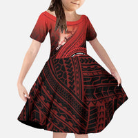 Personalized Fagaitua High School Family Matching Off The Shoulder Long Sleeve Dress and Hawaiian Shirt Polynesian Tribal Pattern LT05 Daughter's Dress Red - Polynesian Pride