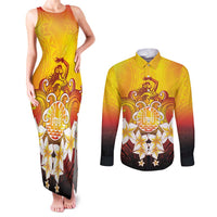 Tahiti Heiva Festival Couples Matching Tank Maxi Dress and Long Sleeve Button Shirt Tahitian Vahine Plumeria Flowers LT05 Yellow - Polynesian Pride