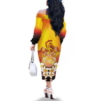 Tahiti Heiva Festival Family Matching Off The Shoulder Long Sleeve Dress and Hawaiian Shirt Tahitian Vahine Plumeria Flowers LT05 - Polynesian Pride