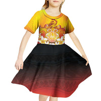 Tahiti Heiva Festival Kid Short Sleeve Dress Tahitian Vahine Plumeria Flowers LT05 - Polynesian Pride
